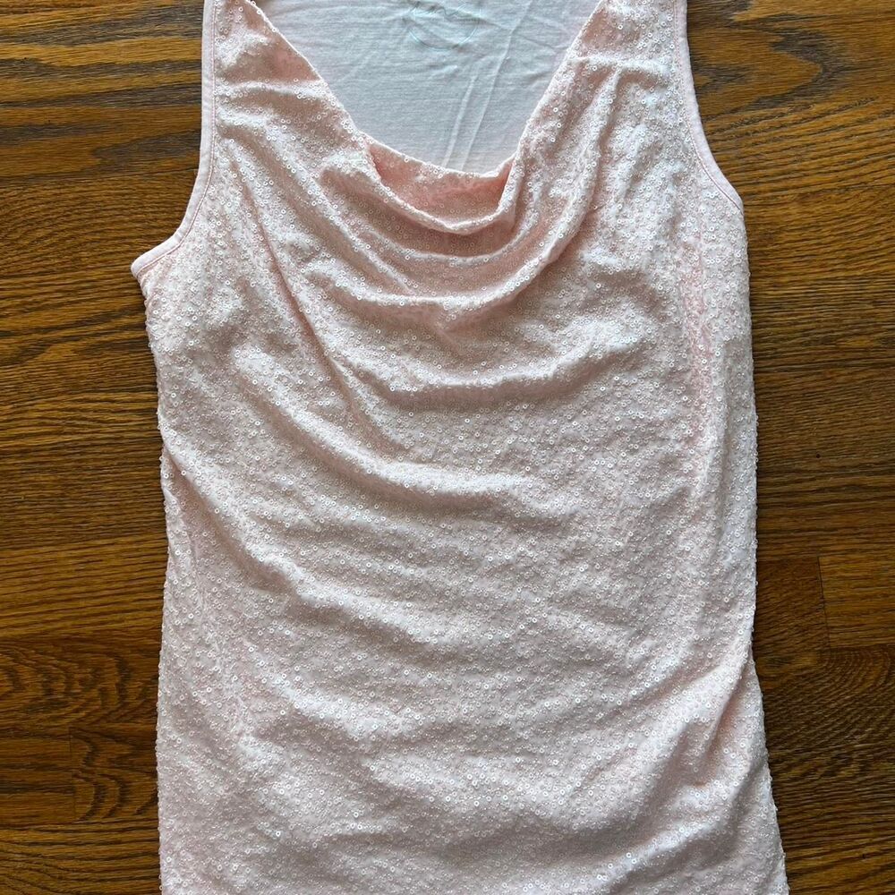 INC 2000s Y2K light pink sequin cowl neck top